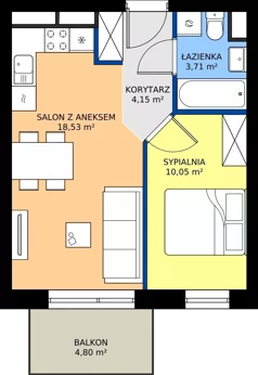 2 pokoje, mieszkanie 36,44 m², piętro 2, oferta nr C8.02.29, Osiedle Panorama Wiślana Budynek C8, Bydgoszcz, Fordon, ul. Fordońska 428J