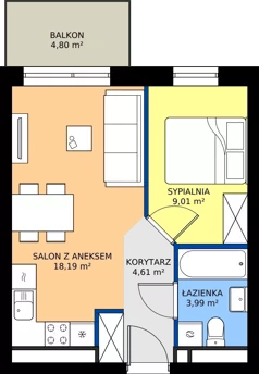 2 pokoje, mieszkanie 35,80 m², piętro 2, oferta nr C8.02.26, Osiedle Panorama Wiślana Budynek C8, Bydgoszcz, Fordon, ul. Fordońska 428J