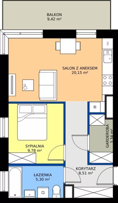 2 pokoje, mieszkanie 47,08 m², piętro 3, oferta nr C8.03.32, Osiedle Panorama Wiślana Budynek C8, Bydgoszcz, Fordon, ul. Fordońska 428J
