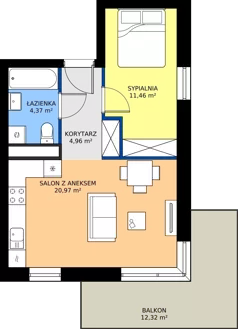 2 pokoje, mieszkanie 41,76 m², piętro 2, oferta nr C8.02.28, Osiedle Panorama Wiślana Budynek C8, Bydgoszcz, Fordon, ul. Fordońska 428J