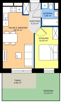 2 pokoje, mieszkanie 36,41 m², parter, oferta nr C8.00.09, Osiedle Panorama Wiślana Budynek C8, Bydgoszcz, Fordon, ul. Fordońska 428J