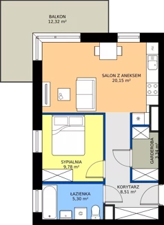 2 pokoje, mieszkanie 47,08 m², piętro 1, oferta nr C8.01.12, Osiedle Panorama Wiślana Budynek C8, Bydgoszcz, Fordon, ul. Fordońska 428J