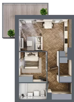 2 pokoje, mieszkanie 47,08 m², piętro 1, oferta nr C8.01.12, Osiedle Panorama Wiślana, Bydgoszcz, Fordon, ul. Fordońska 428