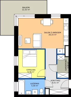 2 pokoje, mieszkanie 47,08 m², piętro 2, oferta nr C8.02.22, Osiedle Panorama Wiślana Budynek C8, Bydgoszcz, Fordon, ul. Fordońska 428J