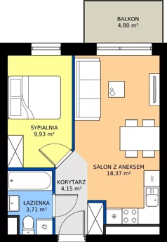 2 pokoje, mieszkanie 36,16 m², piętro 4, oferta nr C8.04.45, Osiedle Panorama Wiślana Budynek C8, Bydgoszcz, Fordon, ul. Fordońska 428J