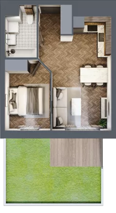 2 pokoje, mieszkanie 35,57 m², parter, oferta nr A3.00.10, Osiedle Aura, Toruń, Jakubskie Przedmieście, ul. Żółkiewskiego 35