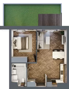 2 pokoje, mieszkanie 44,03 m², parter, oferta nr A3.00.04, Osiedle Aura, Toruń, Jakubskie Przedmieście, ul. Żółkiewskiego 35