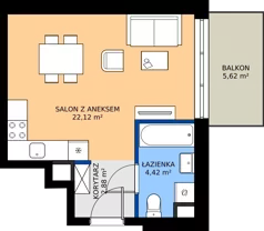 1 pokój, mieszkanie 29,42 m², piętro 5, oferta nr M.05.14, Casa Feliz Portowa I, Kraków, Podgórze, Zabłocie, ul. Portowa 16
