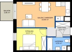 2 pokoje, mieszkanie 39,63 m², piętro 4, oferta nr M.04.12, Casa Feliz Portowa I, Kraków, Podgórze, Zabłocie, ul. Portowa 16