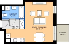 1 pokój, mieszkanie 32,84 m², piętro 6, oferta nr M.06.08, Casa Feliz Portowa I, Kraków, Podgórze, Zabłocie, ul. Portowa 16