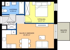 2 pokoje, mieszkanie 39,70 m², piętro 3, oferta nr M.03.01, Casa Feliz Portowa I, Kraków, Podgórze, Zabłocie, ul. Portowa 16