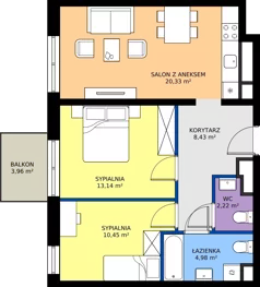 3 pokoje, mieszkanie 59,55 m², piętro 1, oferta nr M.01.12, Casa Feliz Portowa II, Kraków, Podgórze, Zabłocie, ul. Portowa 14