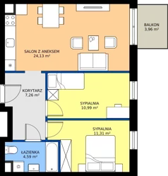 3 pokoje, mieszkanie 58,28 m², piętro 1, oferta nr M.01.08, Casa Feliz Portowa II, Kraków, Podgórze, Zabłocie, ul. Portowa 14