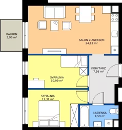 3 pokoje, mieszkanie 58,58 m², piętro 1, oferta nr M.01.06, Casa Feliz Portowa II, Kraków, Podgórze, Zabłocie, ul. Portowa 14