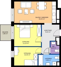 3 pokoje, mieszkanie 59,55 m², piętro 2, oferta nr M.02.12, Casa Feliz Portowa II, Kraków, Podgórze, Zabłocie, ul. Portowa 14