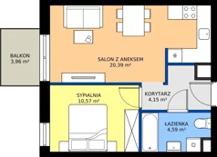 2 pokoje, mieszkanie 39,70 m², piętro 1, oferta nr M.01.05, Casa Feliz Portowa II, Kraków, Podgórze, Zabłocie, ul. Portowa 14
