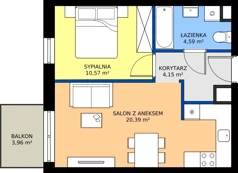 2 pokoje, mieszkanie 39,70 m², piętro 1, oferta nr M.01.04, Casa Feliz Portowa II, Kraków, Podgórze, Zabłocie, ul. Portowa 14