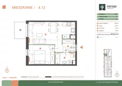 2 pokoje, mieszkanie 39,63 m², piętro 4, oferta nr M.04.12, Casa Feliz Portowa I, Kraków, Podgórze, Zabłocie, ul. Portowa 16