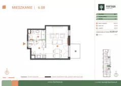 1 pokój, mieszkanie 32,84 m², piętro 6, oferta nr M.06.08, Casa Feliz Portowa I, Kraków, Podgórze, Zabłocie, ul. Portowa 16