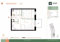2 pokoje, mieszkanie 39,70 m², piętro 1, oferta nr M.01.01, Casa Feliz Portowa II, Kraków, Podgórze, Zabłocie, ul. Portowa 14