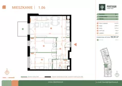 3 pokoje, mieszkanie 58,58 m², piętro 1, oferta nr M.01.06, Casa Feliz Portowa II, Kraków, Podgórze, Zabłocie, ul. Portowa 14