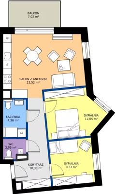 3 pokoje, mieszkanie 60,71 m², piętro 1, oferta nr A15, Osiedle Hierowskiego, Katowice, Kostuchna, Kostuchna, ul. Zdzisława Hierowskiego 20