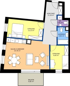 3 pokoje, mieszkanie 64,72 m², piętro 3, oferta nr A28, Osiedle Hierowskiego, Katowice, Kostuchna, Kostuchna, ul. Zdzisława Hierowskiego 20