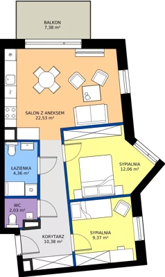 3 pokoje, mieszkanie 60,54 m², piętro 3, oferta nr A33, Osiedle Hierowskiego, Katowice, Kostuchna, Kostuchna, ul. Zdzisława Hierowskiego 20