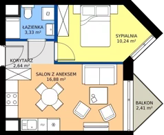 2 pokoje, mieszkanie 33,09 m², piętro 2, oferta nr C22, Osiedle Hierowskiego, Katowice, Kostuchna, Kostuchna, ul. Zdzisława Hierowskiego 20