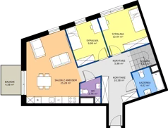 5 pokoi, mieszkanie 112,26 m², piętro 2, oferta nr A1.1-02.08, Sarnie Osiedle, Bielsko-Biała, Stare Bielsko, ul. Krecia