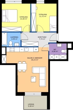 3 pokoje, mieszkanie 67,85 m², piętro 1, oferta nr A1.2-01.04, Sarnie Osiedle, Bielsko-Biała, Stare Bielsko, ul. Krecia