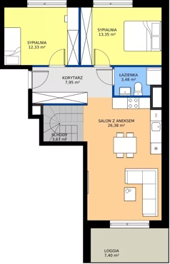4 pokoje, mieszkanie 100,77 m², piętro 2, oferta nr A2-02.01, Sarnie Osiedle, Bielsko-Biała, Stare Bielsko, ul. Krecia