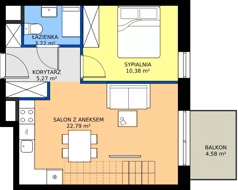 3 pokoje, mieszkanie 66,00 m², piętro 2, oferta nr B1-02.10, Sarnie Osiedle, Bielsko-Biała, Stare Bielsko, ul. Krecia