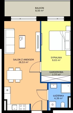 2 pokoje, apartament 44,29 m², piętro 1, oferta nr 303-L24, Sunset Resort, Grzybowo, ul. Nadmorska 106