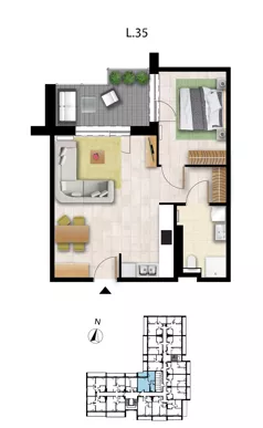 2 pokoje, apartament 48,20 m², piętro 2, oferta nr L 35, Sunset Resort bud 302, Grzybowo, ul. Nadmorska 106