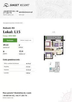 3 pokoje, apartament 49,22 m², parter, oferta nr L 15, Sunset Resort bud 302, Grzybowo, ul. Nadmorska 106