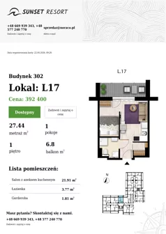 1 pokój, apartament 27,44 m², piętro 1, oferta nr L 17, Sunset Resort bud 302, Grzybowo, ul. Nadmorska 106