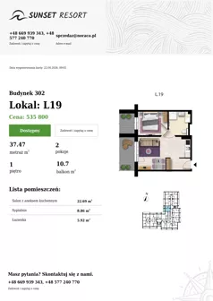 2 pokoje, apartament 37,47 m², piętro 1, oferta nr L 19, Sunset Resort bud 302, Grzybowo, ul. Nadmorska 106