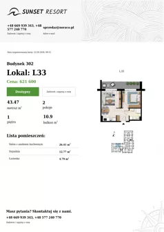 2 pokoje, apartament 43,47 m², piętro 1, oferta nr L 33, Sunset Resort bud 302, Grzybowo, ul. Nadmorska 106