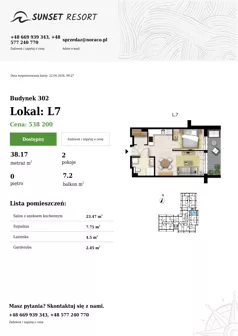 2 pokoje, apartament 38,17 m², parter, oferta nr L 7, Sunset Resort bud 302, Grzybowo, ul. Nadmorska 106