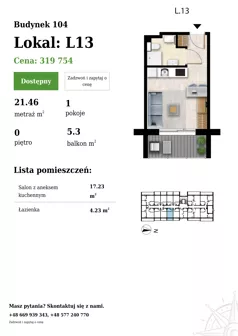 1 pokój, apartament 21,46 m², parter, oferta nr 104-L13, Sunset Resort, Grzybowo, ul. Nadmorska 106