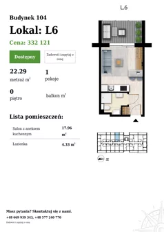 1 pokój, apartament 22,29 m², parter, oferta nr 104-L6, Sunset Resort, Grzybowo, ul. Nadmorska 106