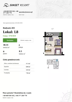 2 pokoje, apartament 38,31 m², parter, oferta nr 203-L8, Sunset Resort, Grzybowo, ul. Nadmorska 106