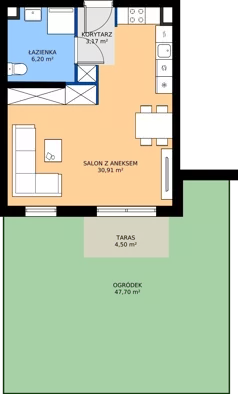 1 pokój, mieszkanie 40,28 m², parter, oferta nr 1C.3, Zielone Zamienie XI, Zamienie, ul. Zakładowa/Herbaciana