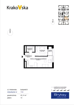 2 pokoje, mieszkanie 41,11 m², piętro 13, oferta nr M114, KrakoVska - Etap II, Rzeszów, Krakowska-Południe, ul. Krakowska 31