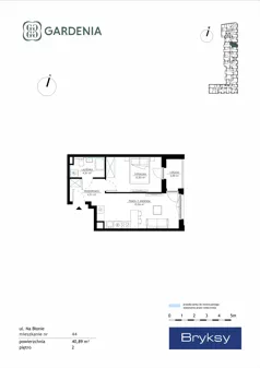 2 pokoje, mieszkanie 40,89 m², piętro 2, oferta nr M44, Gardenia, Kraków, Bronowice,  ul. Na Błonie 2