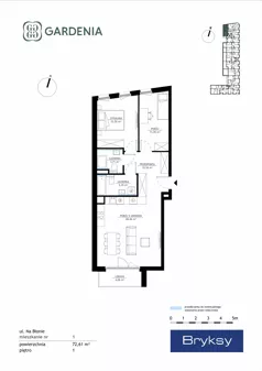 3 pokoje, mieszkanie 72,61 m², piętro 1, oferta nr M1, Gardenia, Kraków, Bronowice,  ul. Na Błonie 2