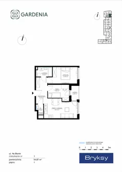 3 pokoje, mieszkanie 54,87 m², piętro 1, oferta nr M3, Gardenia, Kraków, Bronowice,  ul. Na Błonie 2