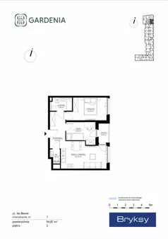3 pokoje, mieszkanie 54,87 m², piętro 2, oferta nr M7, Gardenia, Kraków, Bronowice,  ul. Na Błonie 2