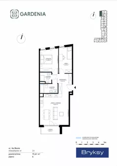 3 pokoje, mieszkanie 72,61 m², piętro 6, oferta nr M21, Gardenia, Kraków, Bronowice,  ul. Na Błonie 2